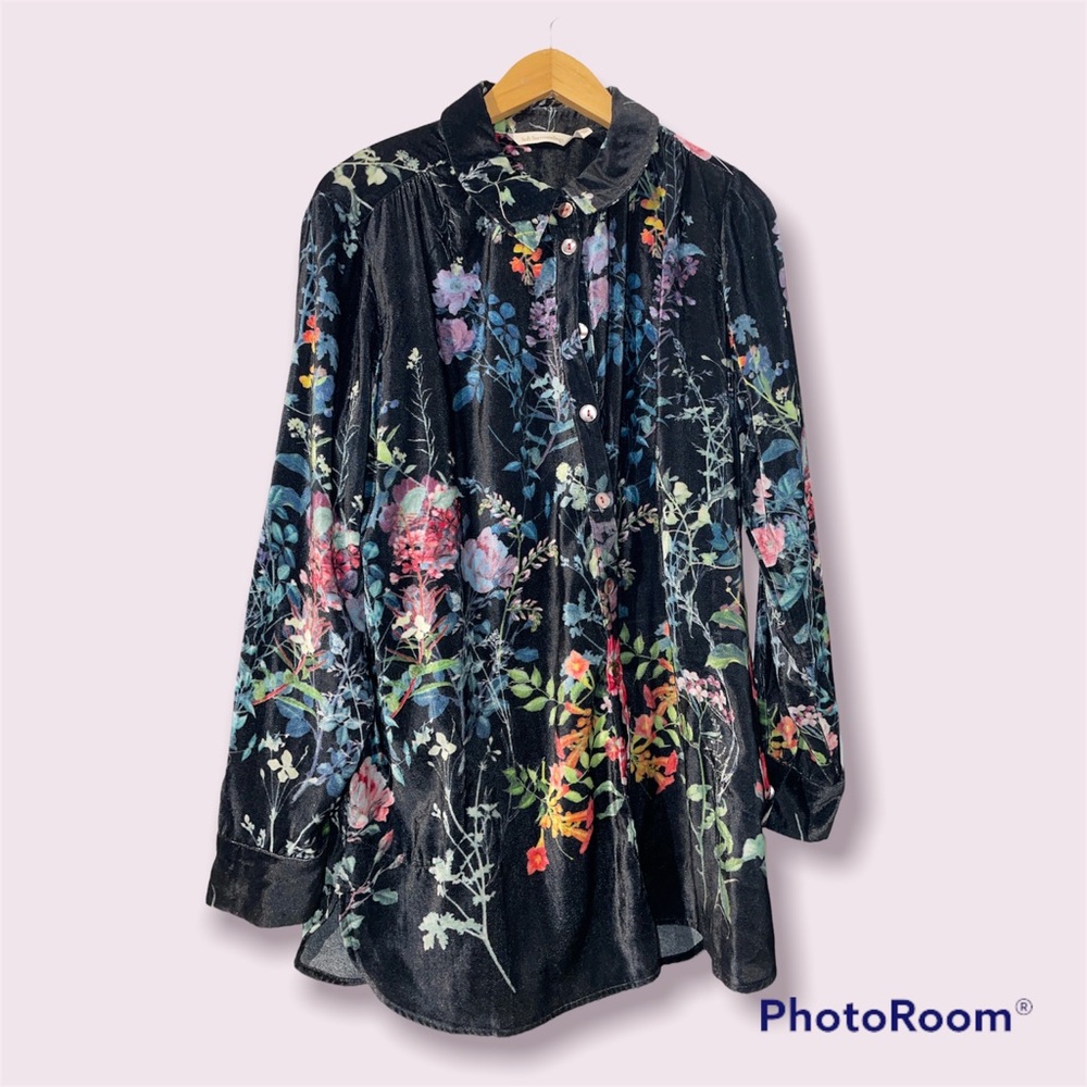 Soft Surroundings Burnt Velvet Long Sleeve Blouse